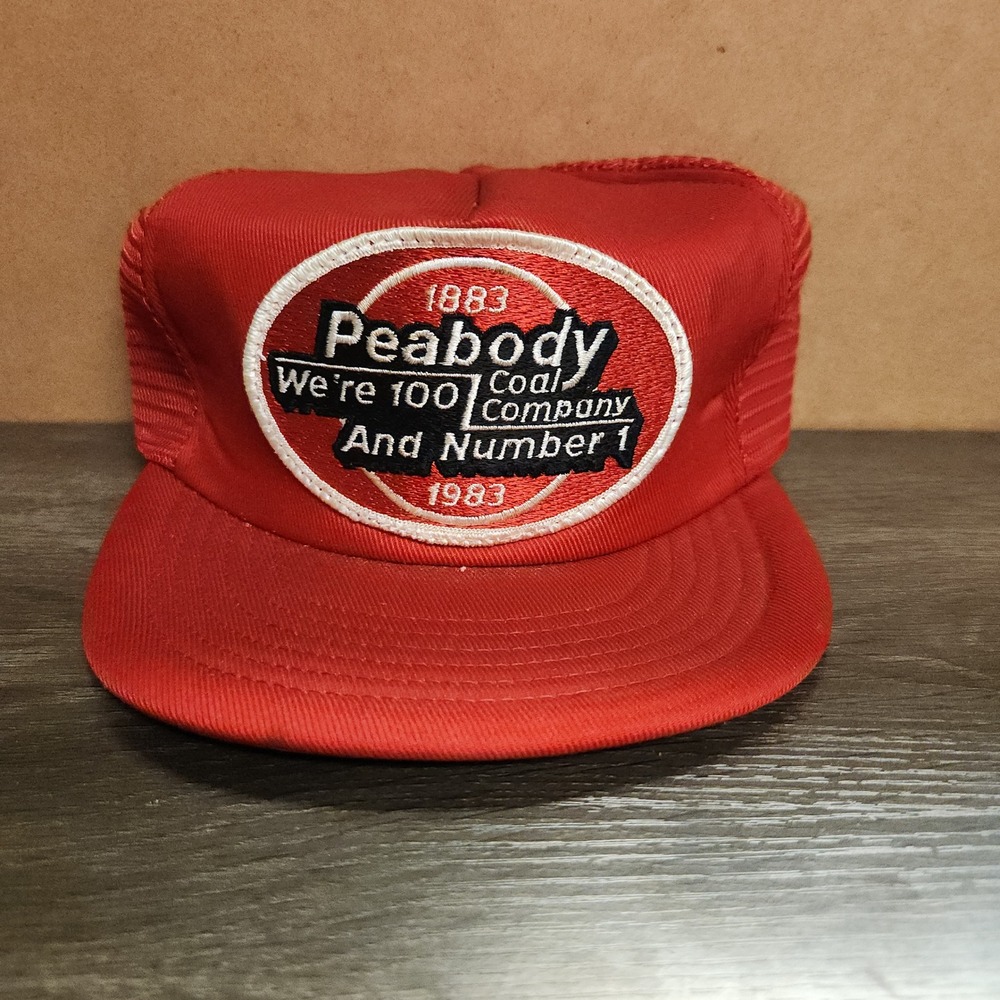 Vintage 1983 Peabody Coal Company 100th Anniversary Trucker Hat Red Snapback USA